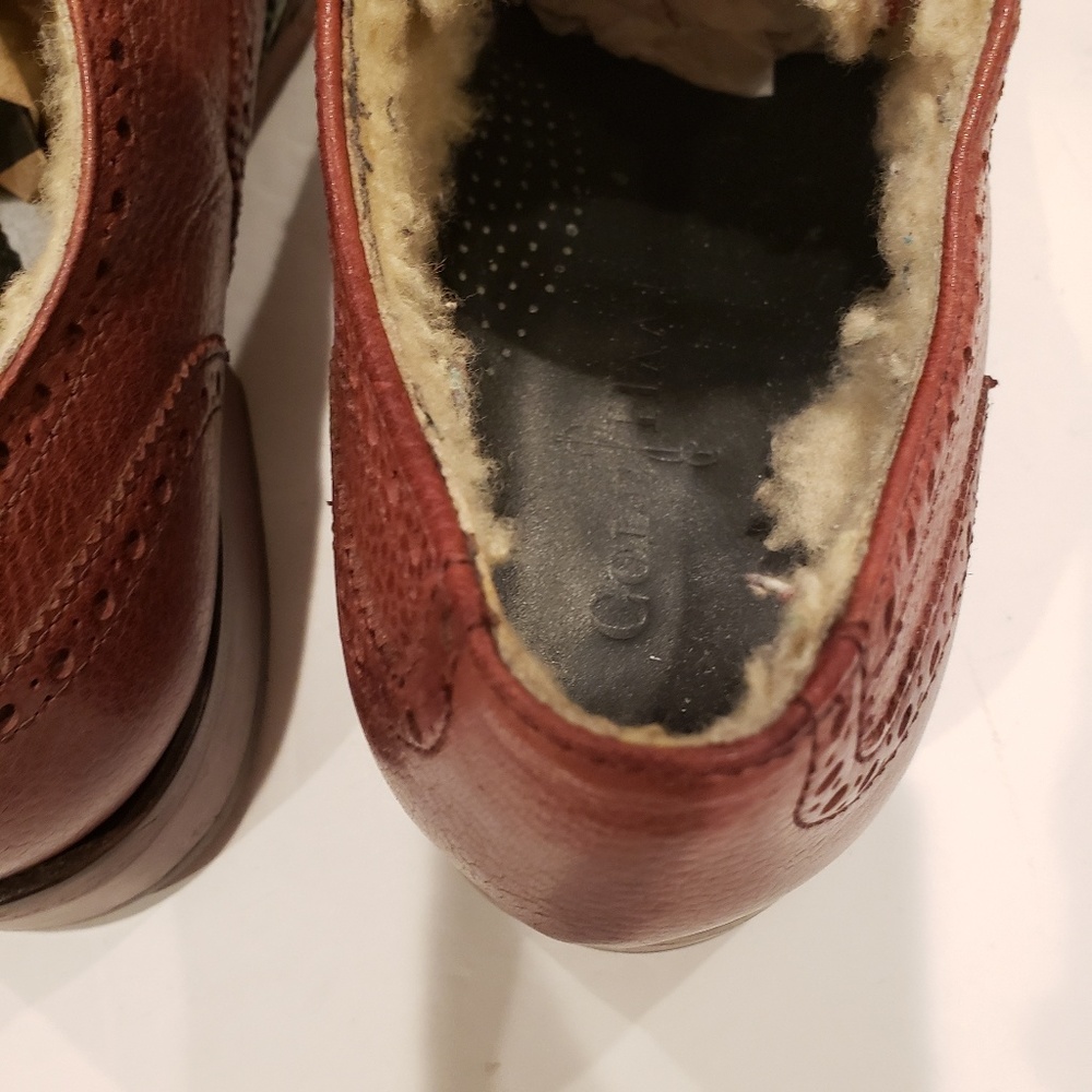 Rare Cole Haan mens size 10.5 shearling lined green tip brown leather shoes - Picture 6 of 7